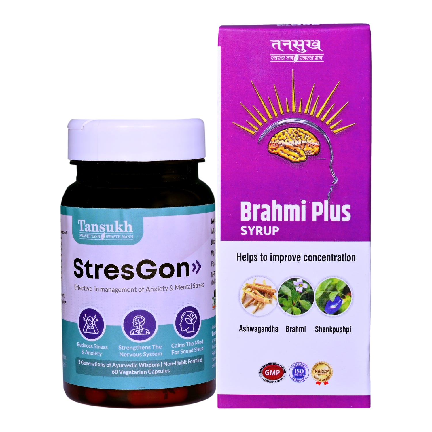 Stresgon Caps +  Brahmi Plus Syrup ( Stress Relief ) COMBO PACK