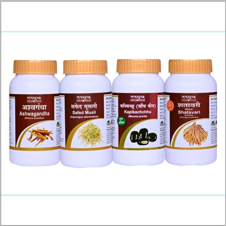 Tansukh Ashwagandha  Safed Musli Kaunch Beej Shatavari Powder COMBO PACK Jar of 400 GM