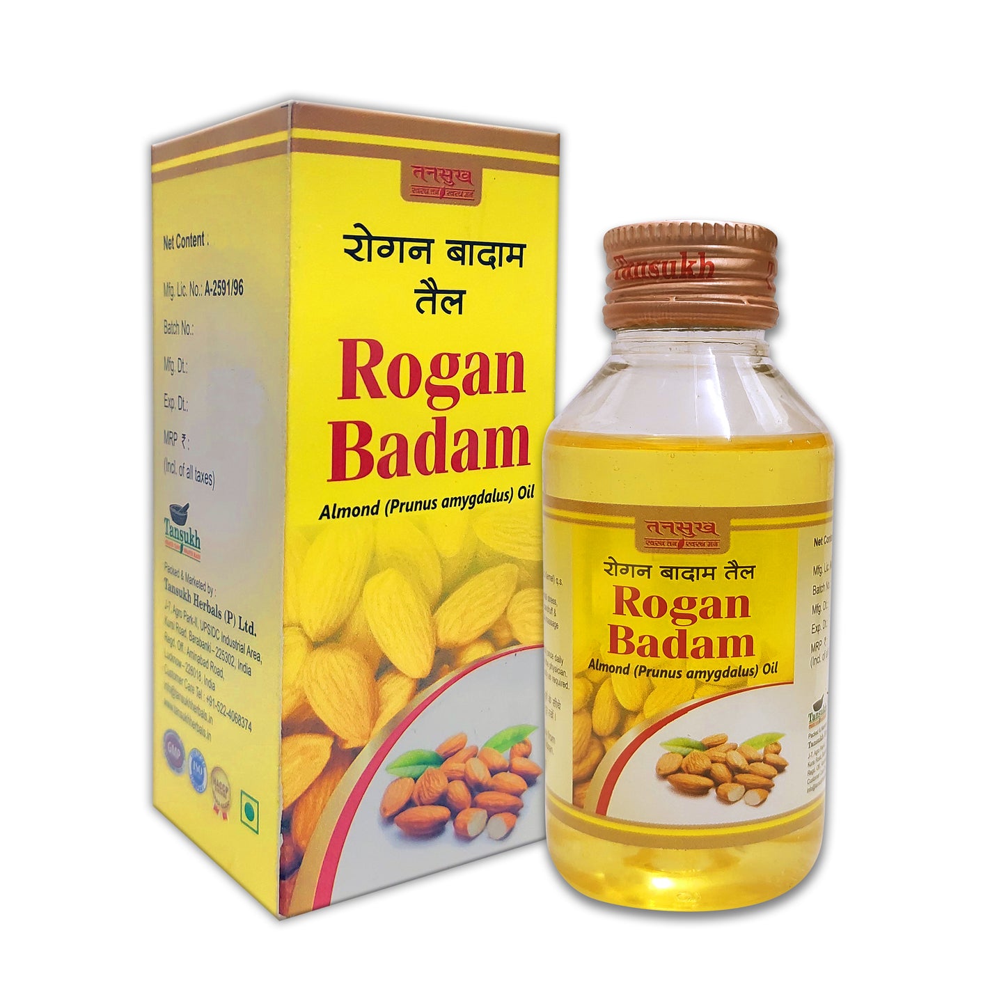 Tansukh Rogan Badam Almond Oil for Skin Heart Hair fall Skin Nourishment,Body Massage Oil, Hair Oil, Repair skin, Hair Care, 
